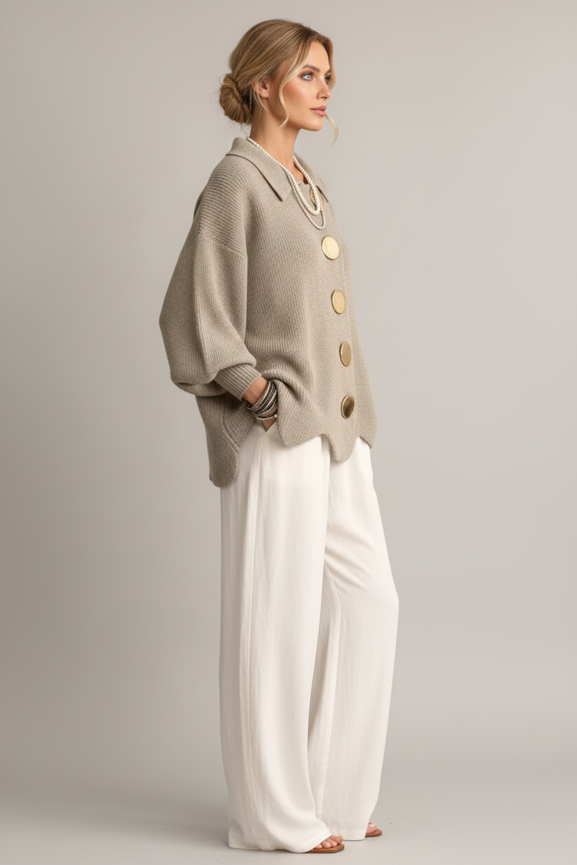 Cardigan beige perfil