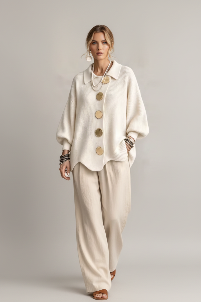 Cardigan blanco caminando