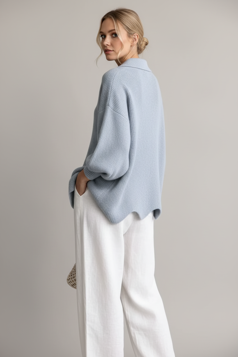 Cardigan celeste espalda