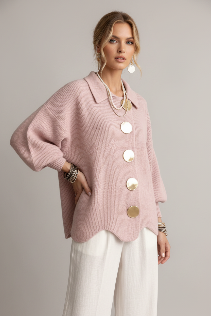 Cardigan rosa tres cuartos