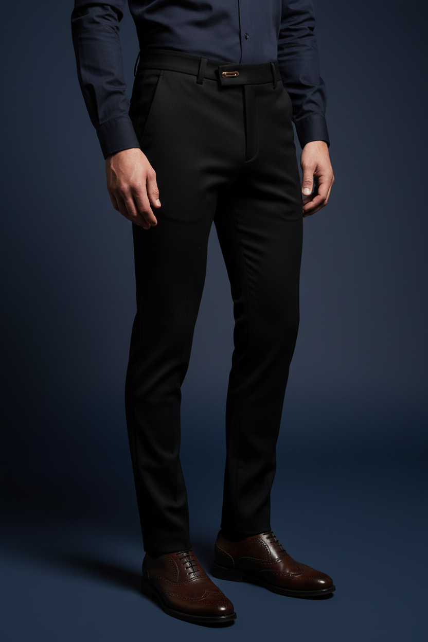 Carlos - Pantalón negro fondo elegante con cierre asimétrico