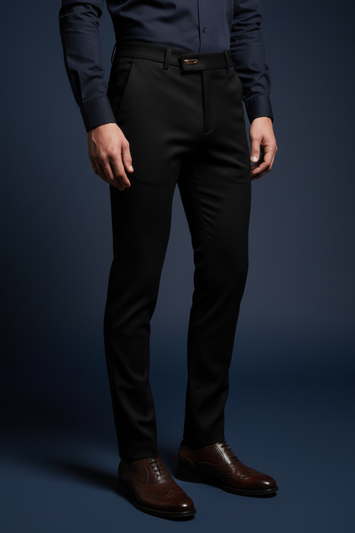 Carlos - Pantalón negro fondo elegante con cierre asimétrico