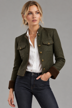 Chaqueta tweed verde tres cuartos