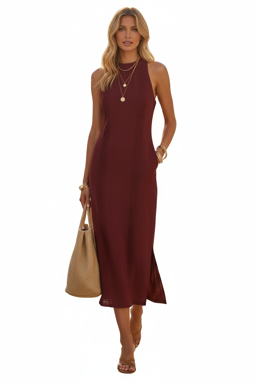 Noa - Vestido Midi con Cuello Halter y Detalles de Encaje