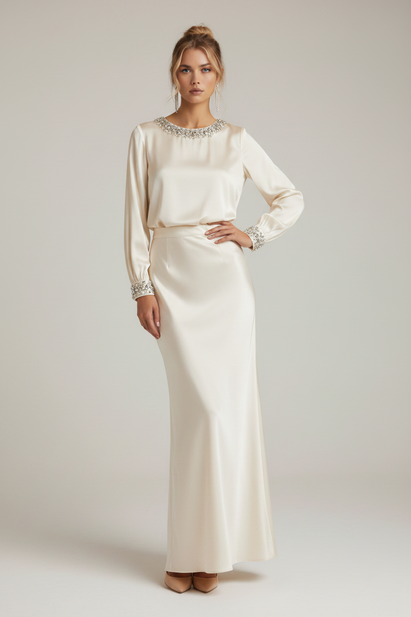 Nerea - Blusa de satén con detalle de pedrería