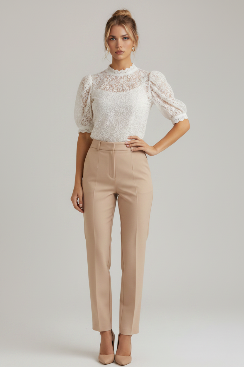 Sonia - Blusa de encaje con mangas abullonadas