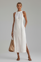 Noa - Vestido Midi con Cuello Halter y Detalles de Encaje