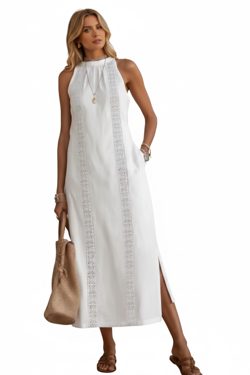 Noa - Vestido Midi con Cuello Halter y Detalles de Encaje