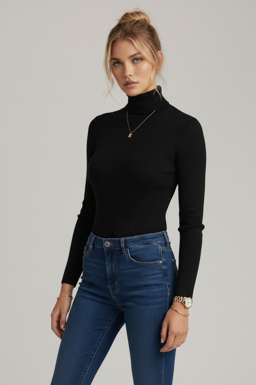 María - Jersey de punto acanalado con cuello perkins