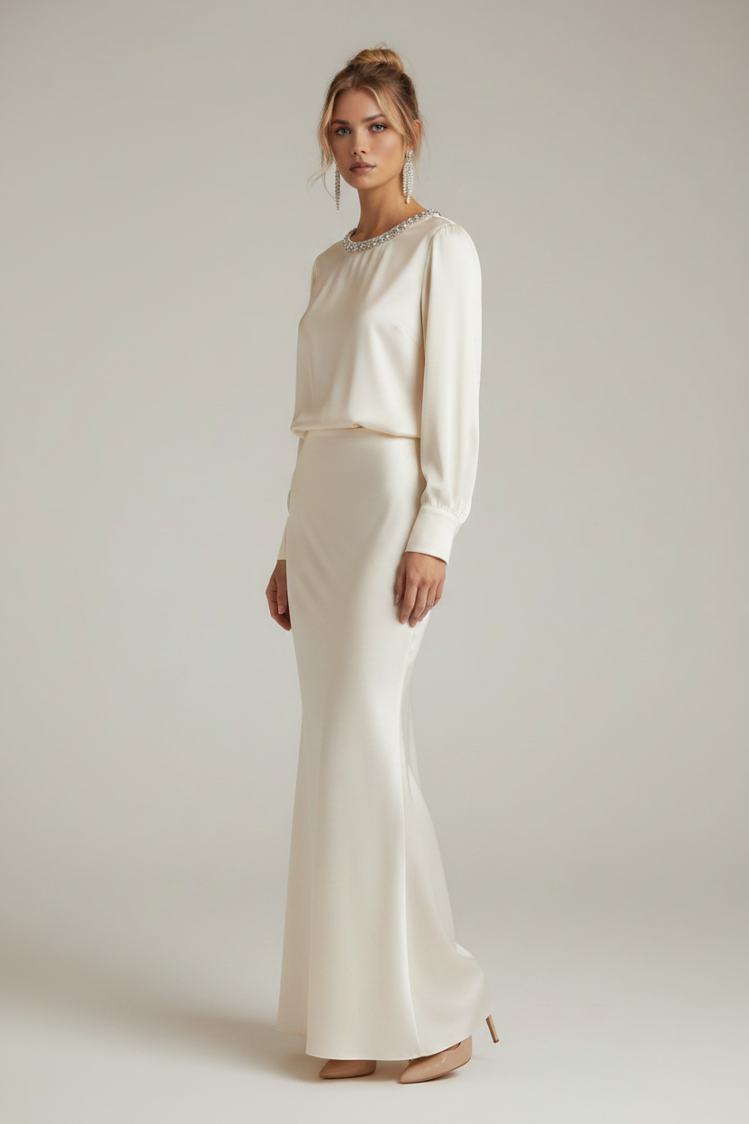 Nerea - Blusa de satén con detalle de pedrería