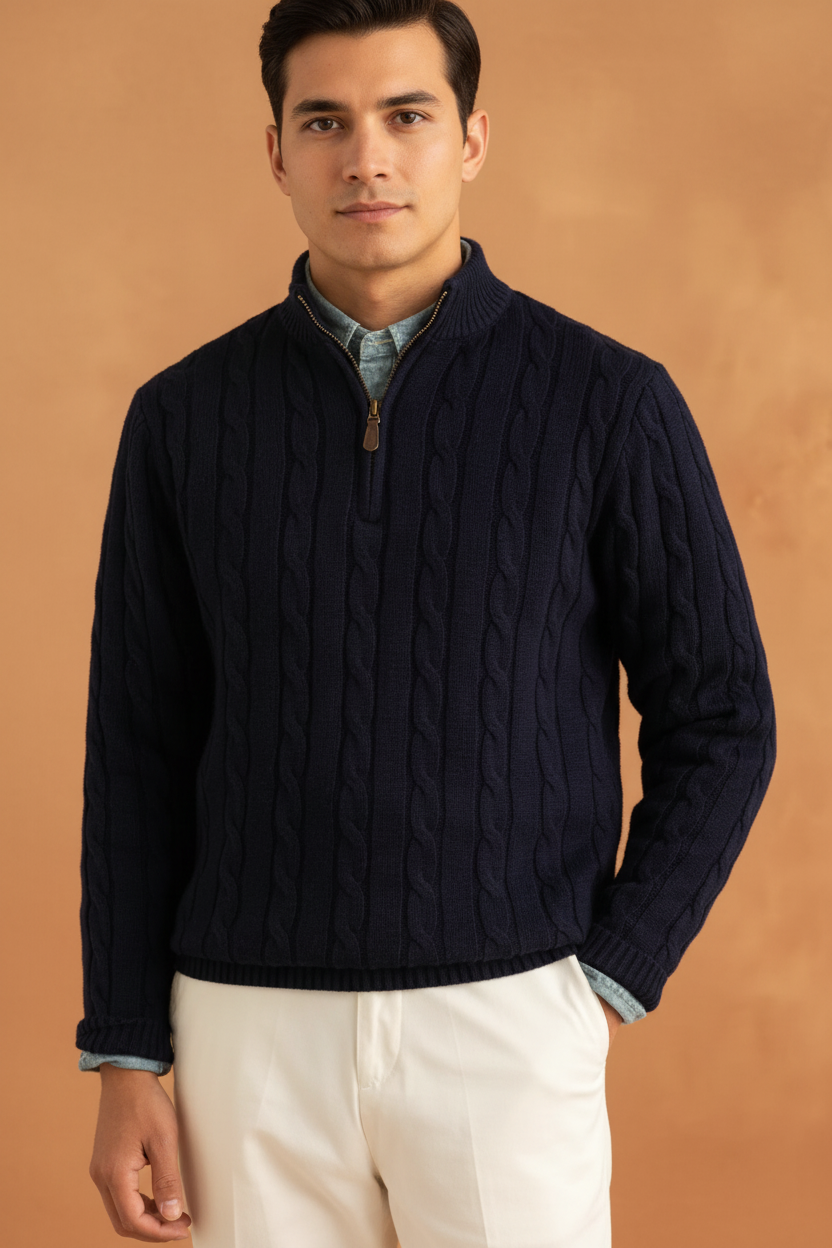 Jersey cable-knit azul marino