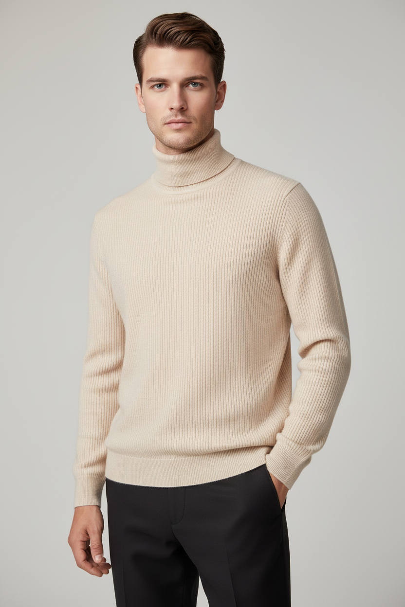 Rubén - Modelo europeo con suéter beige cuello alto