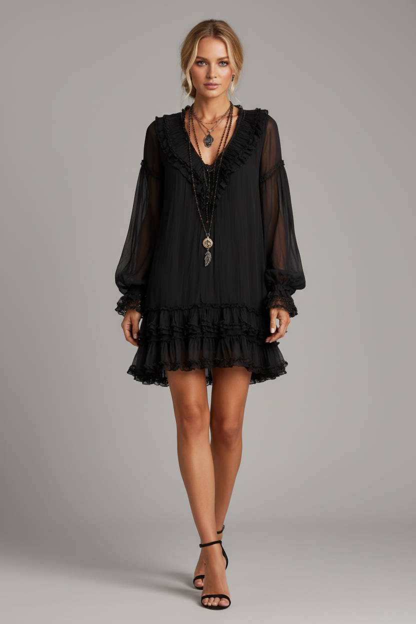 Vestido boho negro frontal