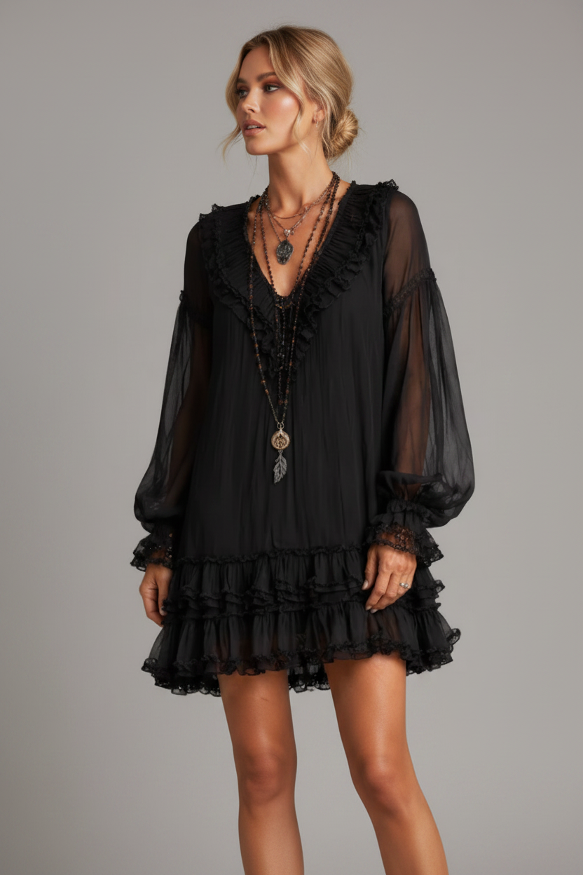 Vestido boho negro perfil