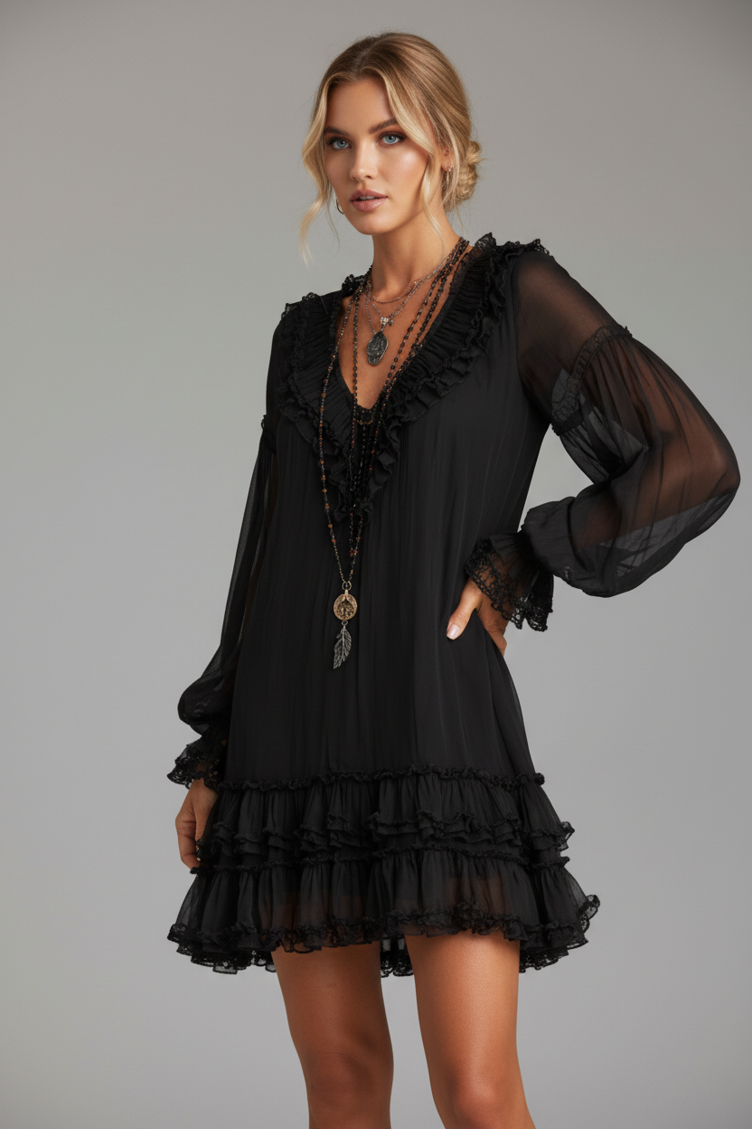 Vestido boho negro tres cuartos