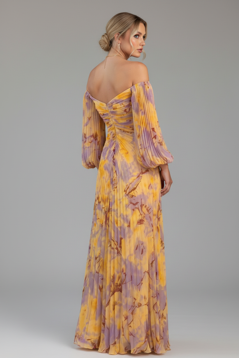 Vestido dorado lila espalda