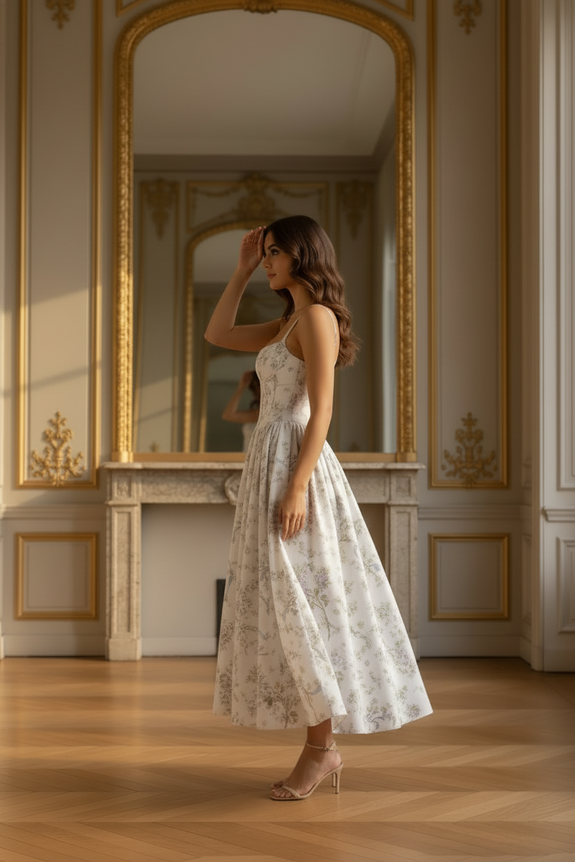 Vestido floral de lado, nueva postura