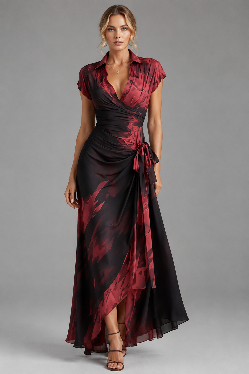 Vestido wrap burdeos frontal