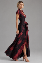 Vestido wrap burdeos perfil